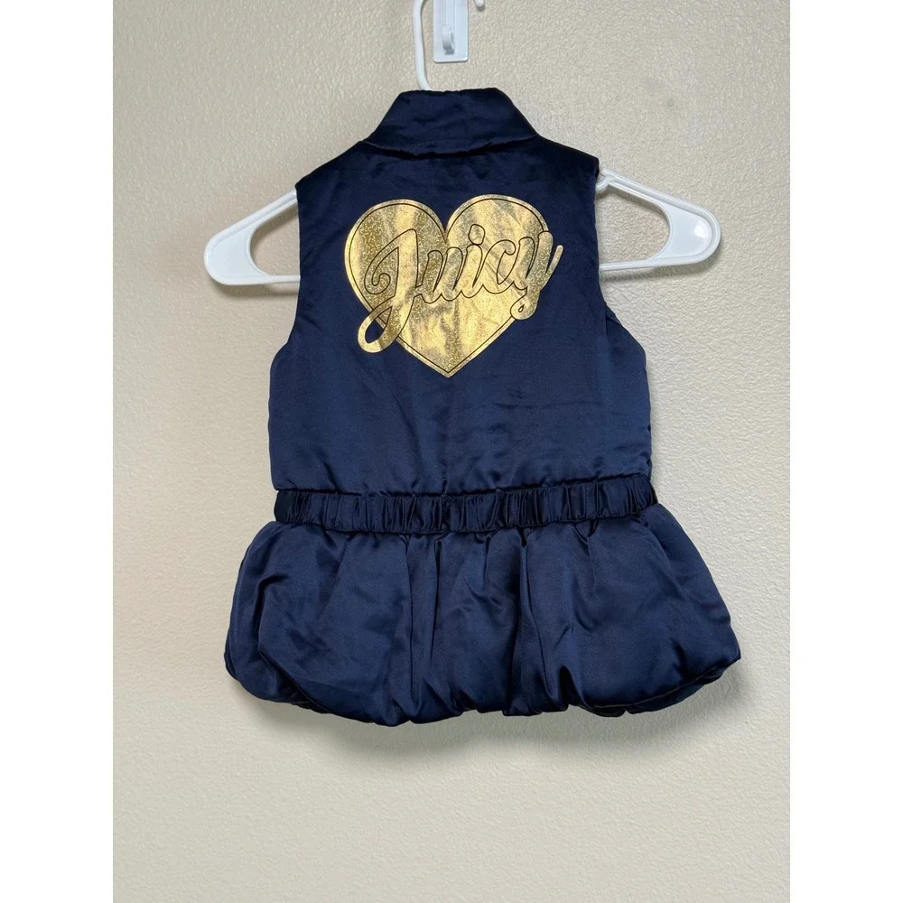 Juicy Couture Kids Navy Blue Puffer Vest Peplum Gold Heart Logo Buckle Belt (5)